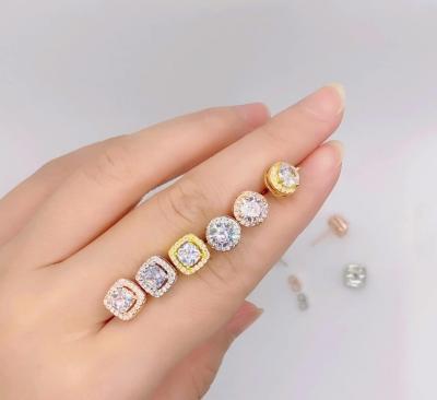 China Classic Hiphop Aretes De Borla Popular Small Square Around Simple Zircon Diamond Stud Earring Shiny Rhinestone 6 Colors Stud Earrings for sale