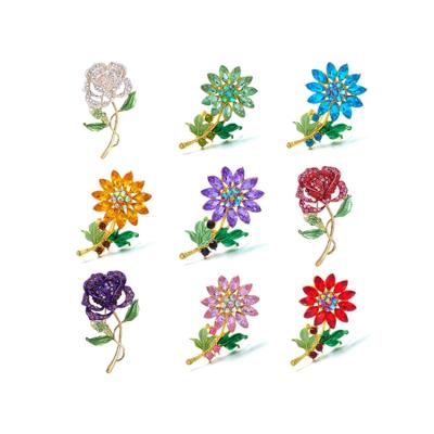 China High Quality Unique Trendy Unique Trendy Amethyst Hot Sale LWB30214 Colorful Crystal Rose Flower Bulk Brooches Pins Jewelry For Women for sale