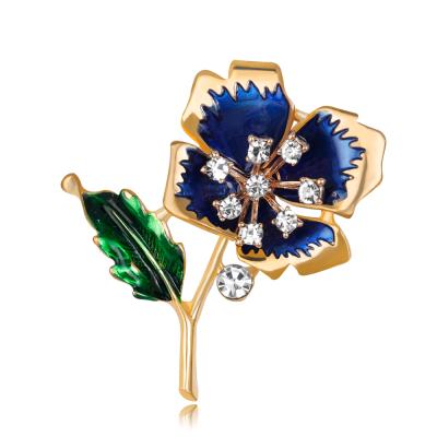 China Lady Gift LWB30213 ALLOY Vintage Elegant Dress Coat Rhinestone Blue Enamel Flower Brooch Pins For Women for sale