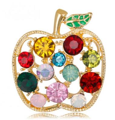 China LWB30203 Unique Fashion Charm Lady Party Accessories Hollow Colorful Rhinestone Apple Fruit Brooches Pins For Women Jewelry for sale