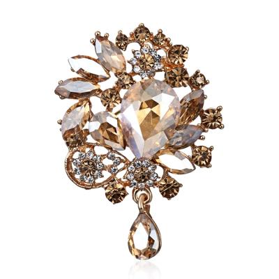 China LWB30202 Trendy Charm Crystal Rhinestone Gray Flower Drip Metal Luxury Elegant Jewelry Brooch Pins Party Banquet Party Lapel Pins For Gift for sale