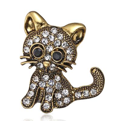 China Fashion LWB30201 Antique Gold Rhinestone Cute Cute Charming New Resting Women's Cat Brooch Pin Jewelry For for sale