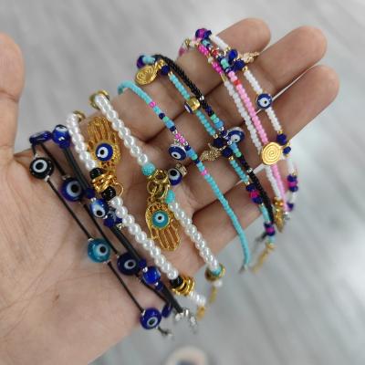 China Pulsera Eco-Friendly Protective Glass Beads Handmade Acrylic Religious Evil Eye Newborn Bracelet For Baby Shower Gift for sale