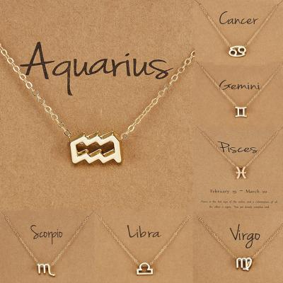 China LWB40847 TRENDY Birthday Gift Plated 12 Zodiacs Map Sign Wish Choker Astrology Chain Necklace Jewelry Gold Pendant Charm For Women for sale