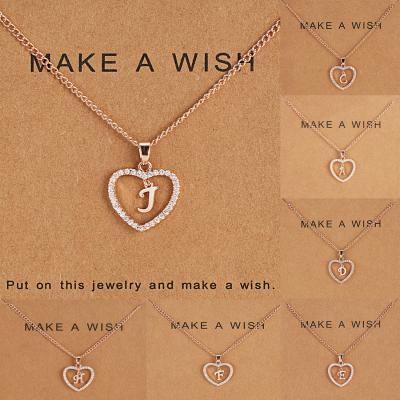 China LWB40846 TRENDY Personalized Rose Gold Plated Heart Alphabet CZ Initial Letter Necklace Pendant 26 Charm Girls Gift with Wish Card for sale