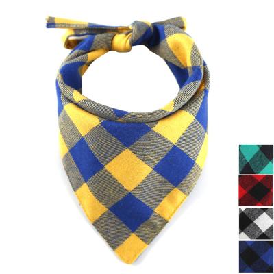 China Wholesale Customized Soft Stocked Cotton Triangle Scarf Plaid Print Dog Bandana for sale