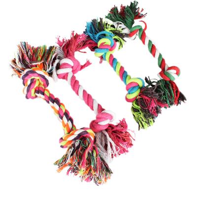 China Stocked 5 Durable Bite Dog Toy Colorful Cotton Double Knot Rope Chew Dog Toy for sale