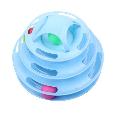 China 4 Way Viable Interactive Plastic Disc Circle Turntable Funny Kitten Tower Cat Toys Layers for sale