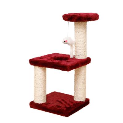 China Sustainable Natural Pet Sisal Small Scratch Climbing Wooden Pet Housing Furniture Scratching Post Cat Tree Tower for sale