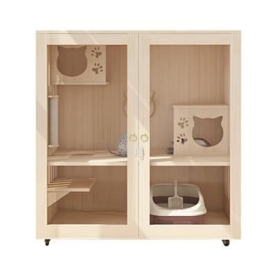 China Stocked 1 Cat House Villa Gatos Casa Breeding Multilayer Wooden Acrylic Cage for sale