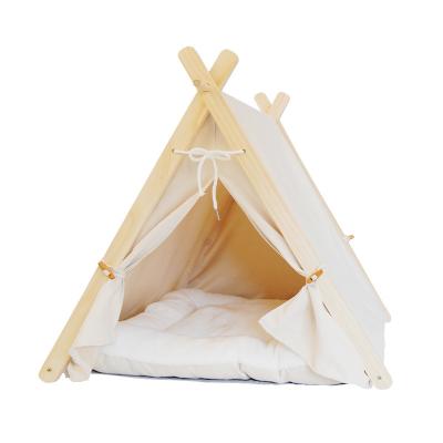 China Viable Opaque Soft Warm Wooden Fabric Pet Bed Tents For Cats Dogs Puppy Portable Tents Indoor Breathable for sale