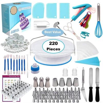 China Amazon 2021 Viable Hot Sale 220 PCS Complete Cake Decorating Kit Baking Supplies Bakery Cake Decorating Tools for sale