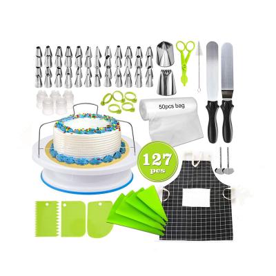 China Sustainable 127 Pcs Cake Turntable Set Decorating Icing Piping Spouts Set With Nonstick Cake Mold Baking Set for sale