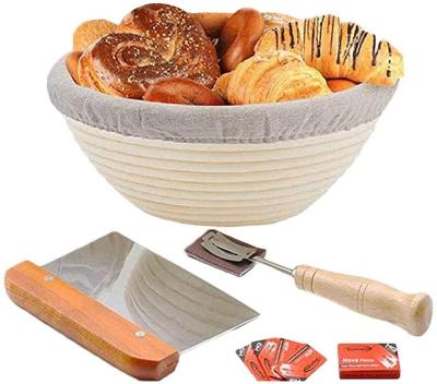 China Sustainable Round Bread Proofing Basket For Rising Dough, Bakers Proving Baskets For Sourdough Lame Reducing Scraper Tool With Cloth Coating for sale