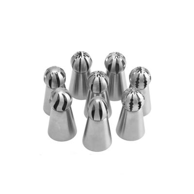 China 2021 Viable New Stainless Steel Russian Sphere Ball Icing Piping Tips 8Pcs Cake Decorating Nozzles For Cake Tools for sale