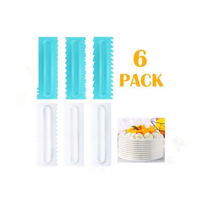 China Sustainable Cake Decorating Scraper Set Of 6 Packs, Cake Decorating Comb And Icing Smoother, Plastic Sawtooth Cake Scraper for sale