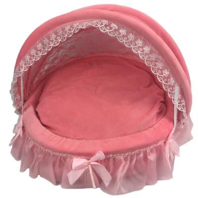 China New Breathable Pet Products High End Lace Teddy Nest Cat And Dog Kennel Pet Pink Princess Bed for sale