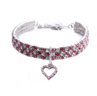 China Personalized Rhinestone Embellished Pet Collar Heart Bone Decoration Cat Neck Elastic Dog Collar for sale