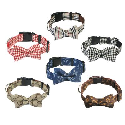 China Hot-selling personalized Amazon fashion brand bow tartan plaid dog collars leash set for cat for sale