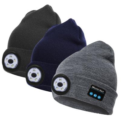 China 2021 New Unisex Women's Beanies Custom Music Hat With Lamp Winter LED Warm Light Beanie Knitted Hats With Removable Earphone M2-L for sale