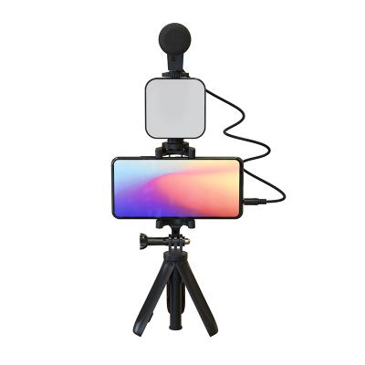 China Mini Flexible Selfie Stick Mobile Phone Photography Set Interview Live Video Vlog Shooting Set with Fill Light Microphone Tripod for sale