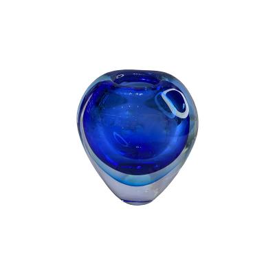 China Family Decorates Quality Best Selling Decorator Single Glass Transparent Ink Blue Vase Glass for sale