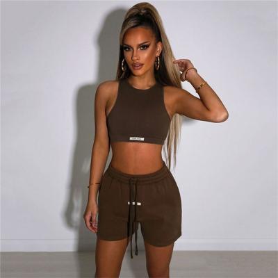 China Breathable Custom Logo Ladies Tank Top Casual Tracksuit Sport Jogging Summer Breathable Women Shorts Two Piece Set for sale