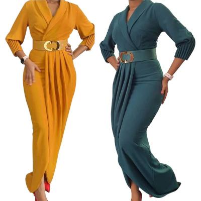 China 2022 Spring Plus Size Casual Women's Breathable Dresses Pleated Maxi Dress Ladies Elegant Ruffled Commuter for sale