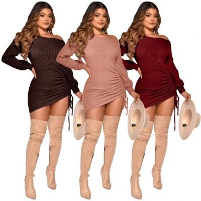 China Ribbed Breathable Long Sleeve Knit Spring Dress Women Sweater Dresses Rib Summer 2022 for sale