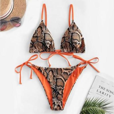 China Windproof Designer Swimwear Set Bikinis Split Ribbed Swimwear Beachwear Double Sided Sexy Leopard Snakeskin Print Thong Swimsuit Bikini for sale