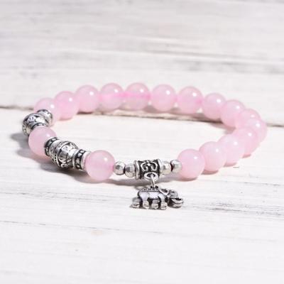 China Natural BOHEMIA Rose Quartz Stone Bead Elephant Charm Bracelet Men Women Fashion Jewelry for sale