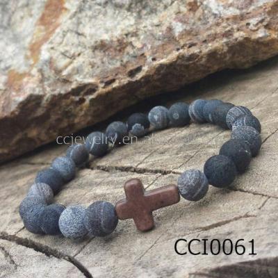 China CLASSIC Agate Stone Bead Stretch Free Christian Cross Bracelet For Men for sale