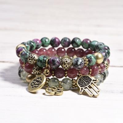 China Natural BOHEMIA Gemstone Yoga Bracelets Healing Stone Beads Bracelets Sets For Women Jewelry pulsera mujeres for sale