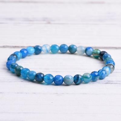 China Wholesale Handmade Natural Blue 6mm Lucky Beads Beaded Elastic Rope Healing BOHEMIA Agate Stone Gemstone Bracelet For Men Women for sale