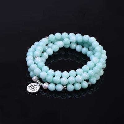 China FASHIONABLE Fashion Natural Amazonite Gemstone Necklace Freshwater Lotus Pearl Flower Women Necklace Pendant Bracelet for sale