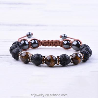 China Fashion Mens Lava Stone Tiger Eye Bead Bracelet ALLOY Macrame Bracelet for sale