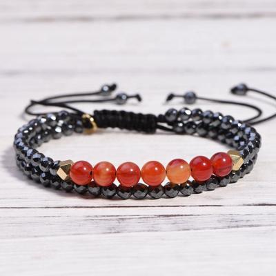 China BOHEMIA Natural Stone Stacking Bracelet Boho Gemstone Bead Amber Hematite Handmade Bracelet for Women and Men for sale