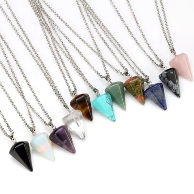 China Healing Natural Pendulum Yoga Stone Necklaces Turquoise Crystal Stone Quartz Pendant Chain Necklace Women Jewelry for sale