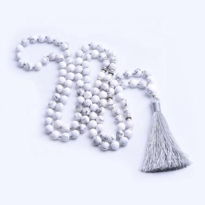 China BOHEMIA Mala Beads White Howlite 108 Natural Knotted Mala Necklaces Spiritual Necklace Healing Crystal BOHEMIA for sale