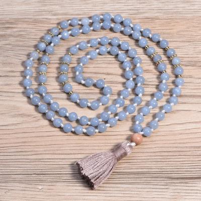 China La BOHIME Angelita Beads Necklace, Short Acorn Earth Tone 108 Mala Beads with Wooden Guru Bead for sale