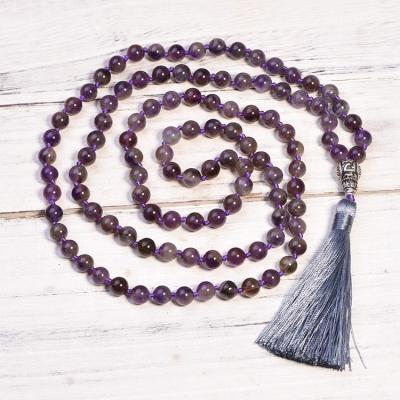 China BOHEMIA Hand Knotted Natural Amethyst Rose Quartz Amazonite Citrine Mala Necklace For Women Yoga Meditation Bead 108 Malas For Women for sale