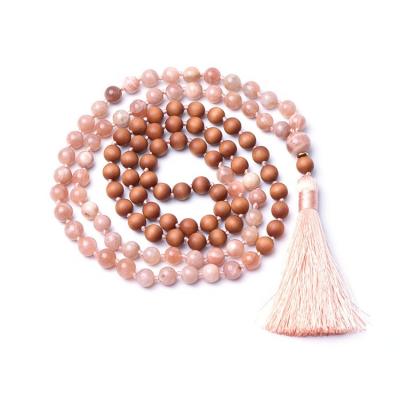 China FASHIONABLE Yoga Jewelry Tassel Moonstone Sandalwood Mala Beads Necklace 108 for sale