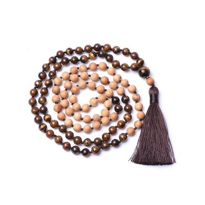 China CLASSIC natural tiger eye hand knot mala beads necklace with 8mm mala prayer beads japamala tassel 108 for sale