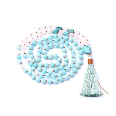 China CLASSIC Long Mala Necklace 108 Mala Beads Yoga Gemstone Knotted Tassel Necklace for sale