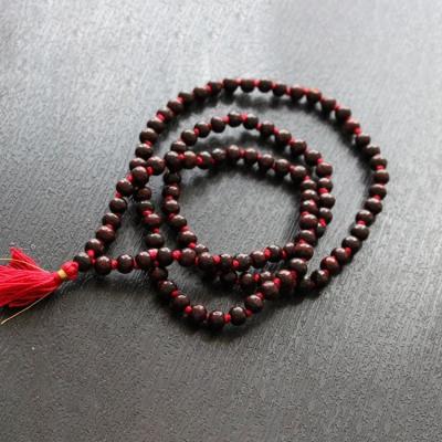 China FASHIONABLE Handmade Natural Wooden Bead 108 Mala Knotted Tassel Necklace for sale