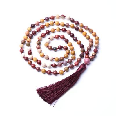 China 2021 TRENDY fashion jewelry women hot egg necklace 6MM yellow stone beads with tassel pendant 108 mala necklace for sale