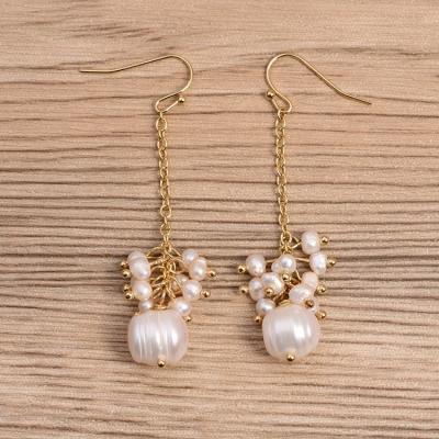 China TRENDY natural freshwater pearl drop dangle earrings for women fashion simple gold 2021 baroque jewelry earrings for sale