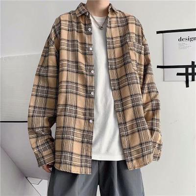 China Anti-pilling 2022 Men's Cotton Plaid Shirt Hip Hop Patchwork Oversized Button Up Long Sleeve Plaid Shirt Men for sale