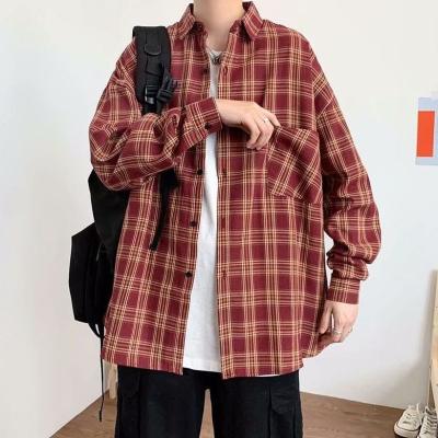 China Anti-pilling Spring Autumn Basic Plaid Blouses Hip Hop Button Up Plaid Shirts Men's Casual Shirt Long Sleeve Cotton for sale