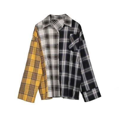 China Fashionable Anti-Shrink Retro All-match Shirts Women Breathable Loose Plaid Shirt Plus Size Women's Blouses And Shirts for sale